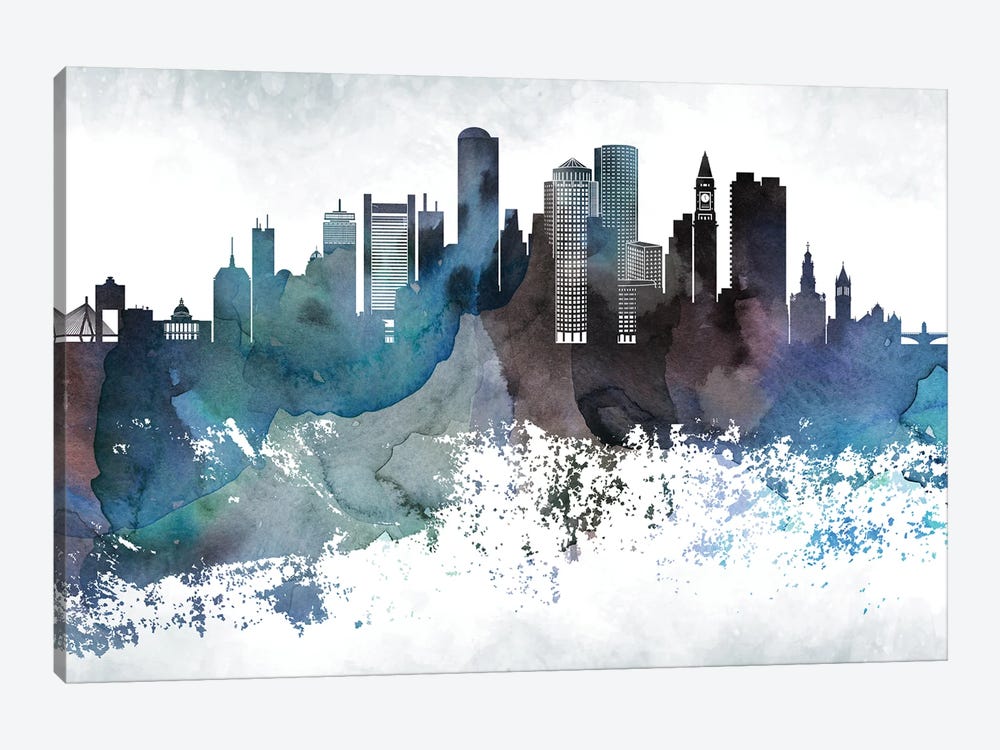 Boston Bluishl Skylines by WallDecorAddict 1-piece Canvas Print