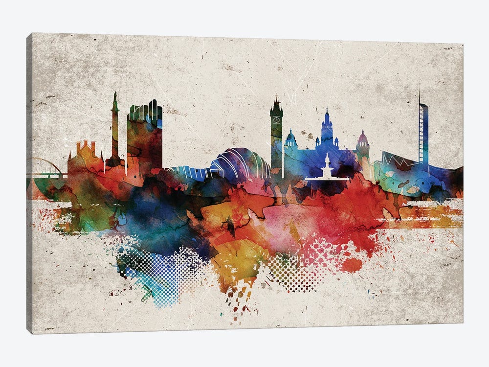 Glasgow Abstract Skyline by WallDecorAddict 1-piece Canvas Art