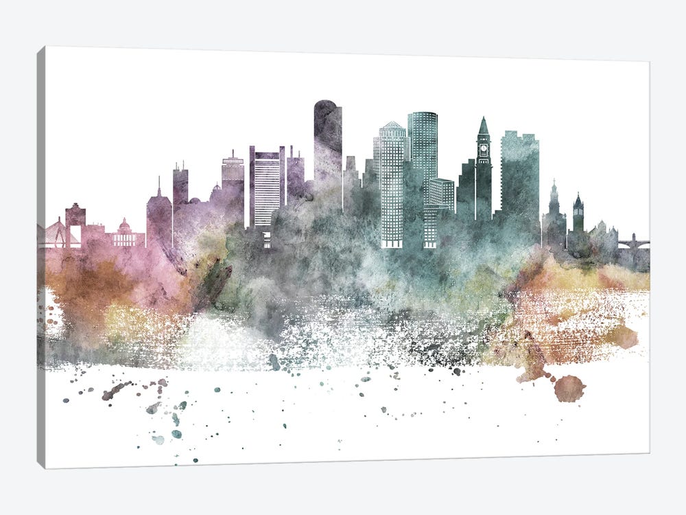 Boston Pastel Skylines by WallDecorAddict 1-piece Canvas Wall Art