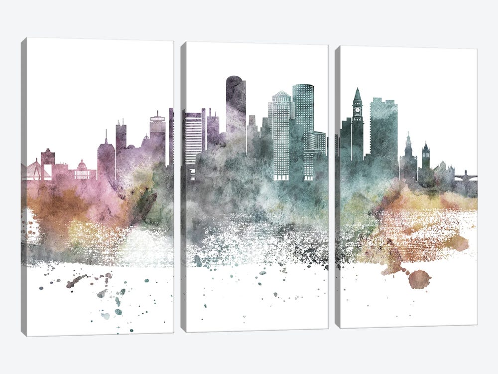 Boston Pastel Skylines by WallDecorAddict 3-piece Canvas Wall Art