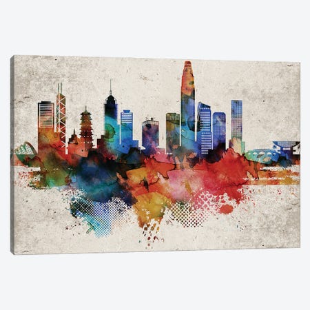 Hong Kong Skyline Canvas Print #WDA575} by WallDecorAddict Canvas Wall Art