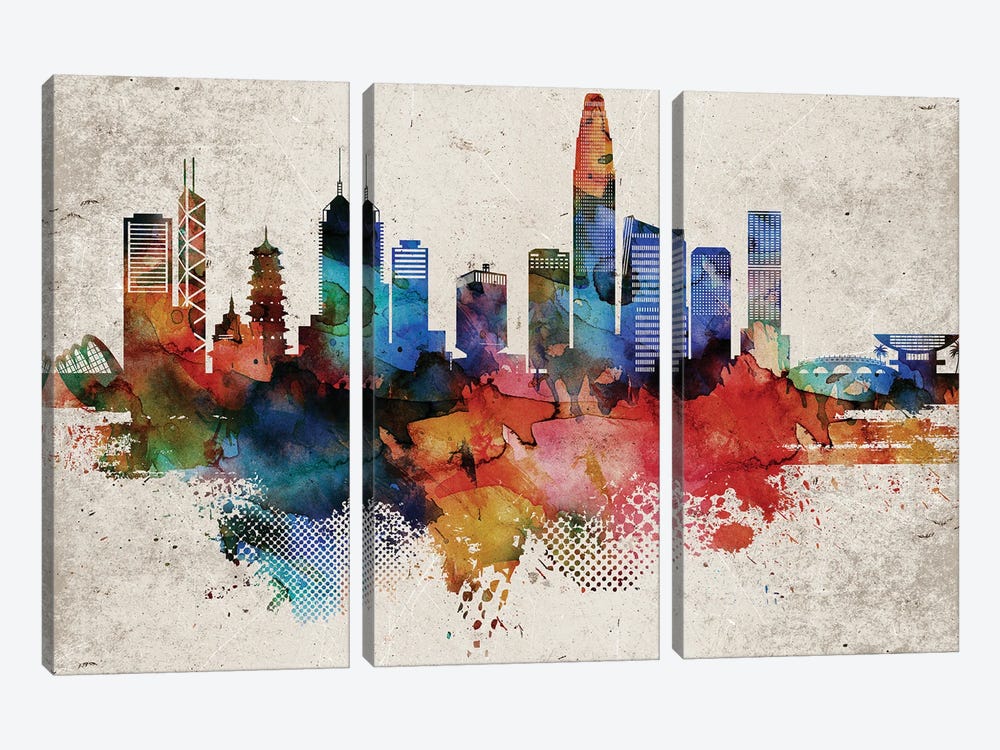 Hong Kong Skyline by WallDecorAddict 3-piece Canvas Art Print