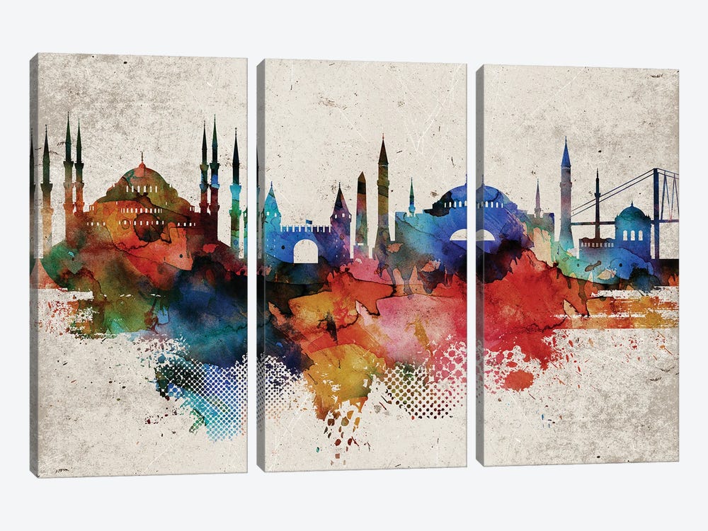 Istanbul Skyline by WallDecorAddict 3-piece Canvas Wall Art