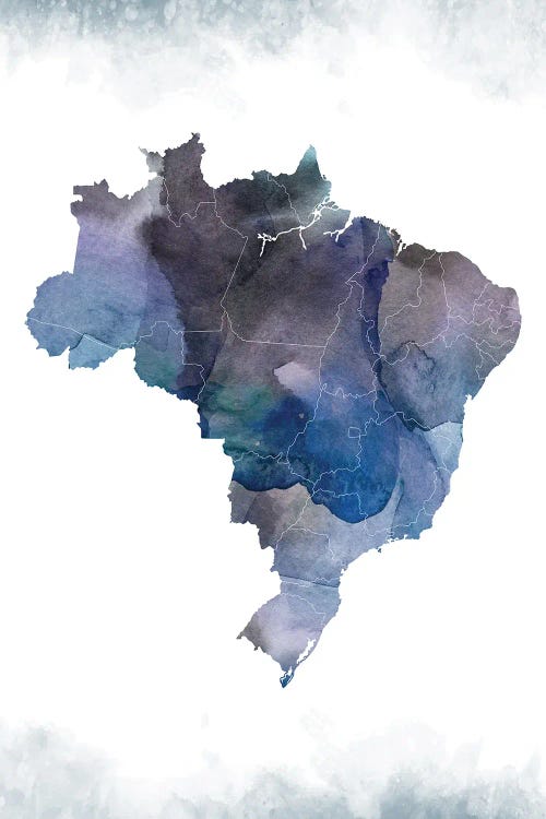 Brazil Bluish Map by WallDecorAddict wall art