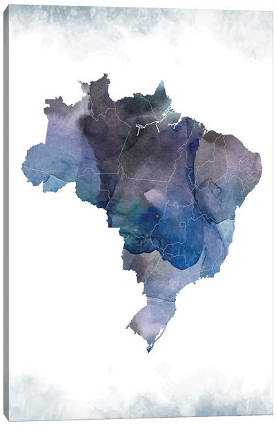 Brazil Bluish Map Canvas Art Print - Brazil Art