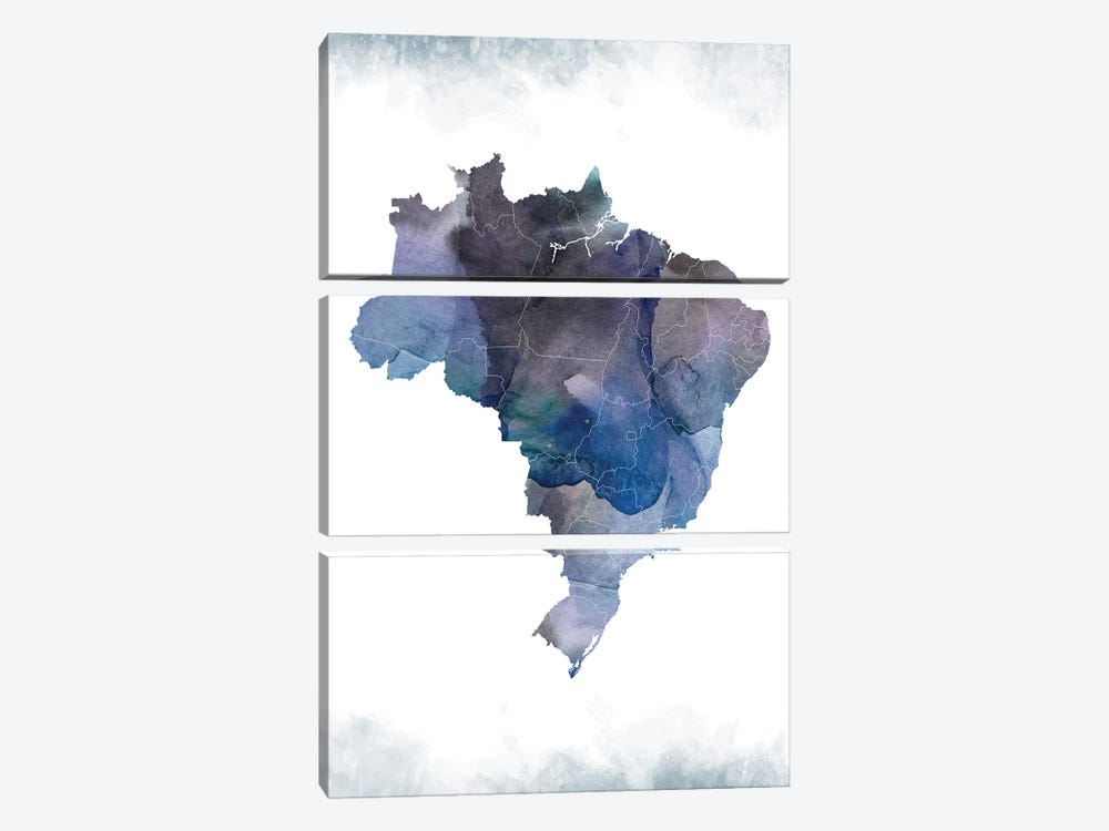 Brazil Bluish Map by WallDecorAddict 3-piece Canvas Art Print