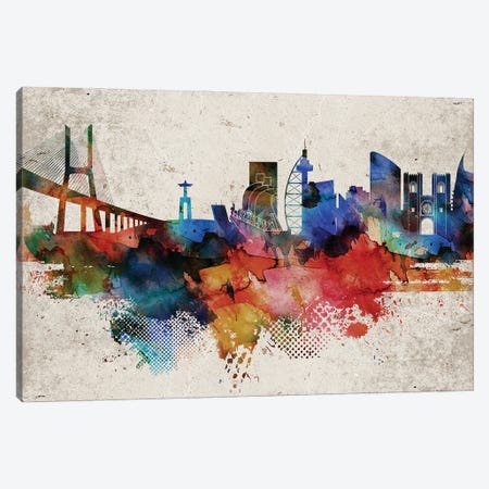 Lisbon Abstract Skyline Canvas Print #WDA583} by WallDecorAddict Canvas Artwork