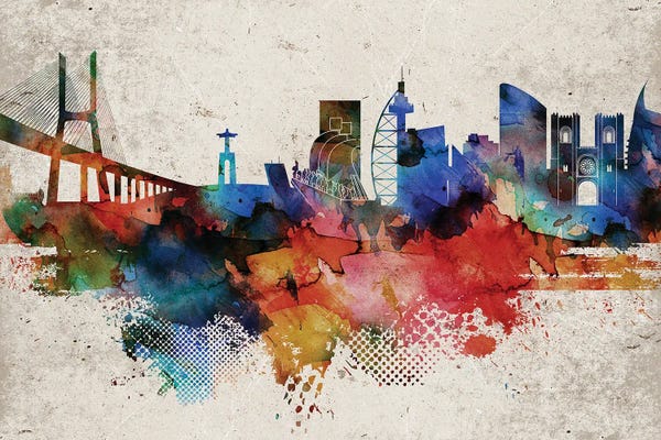 Lisbon: Lisbon Abstract Skyline by WallDecorAddict