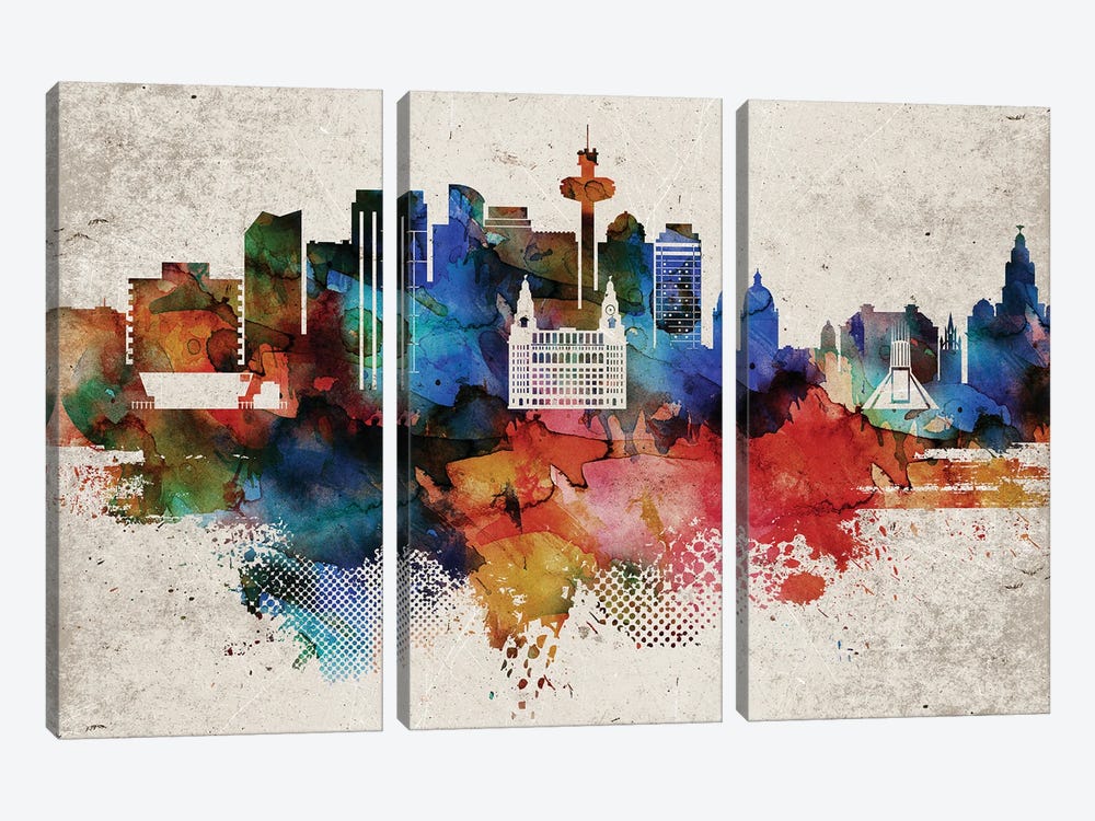 Liverpool Abstract Skyline by WallDecorAddict 3-piece Canvas Print