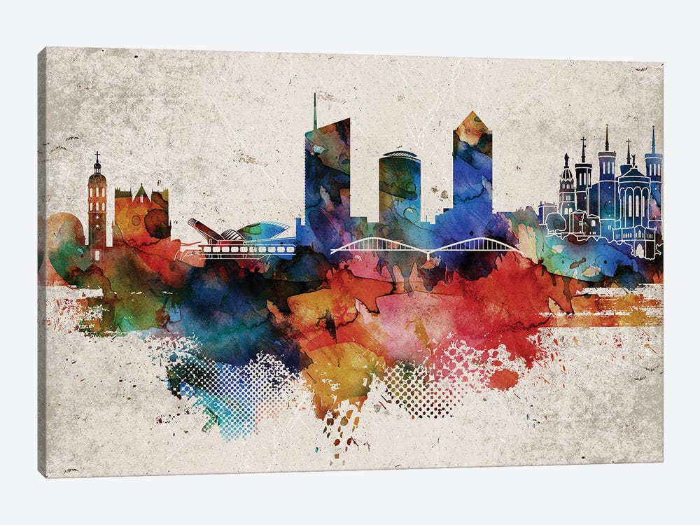 Lyon Abstract Skyline by WallDecorAddict 1-piece Canvas Artwork