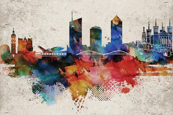 Auvergne-Rhône-Alpes: Lyon Abstract Skyline by WallDecorAddict