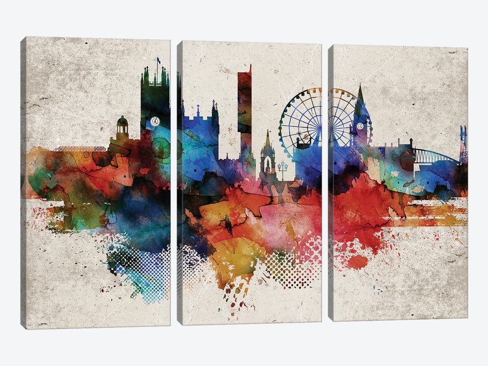 Manchester Abstract Skyline by WallDecorAddict 3-piece Canvas Print