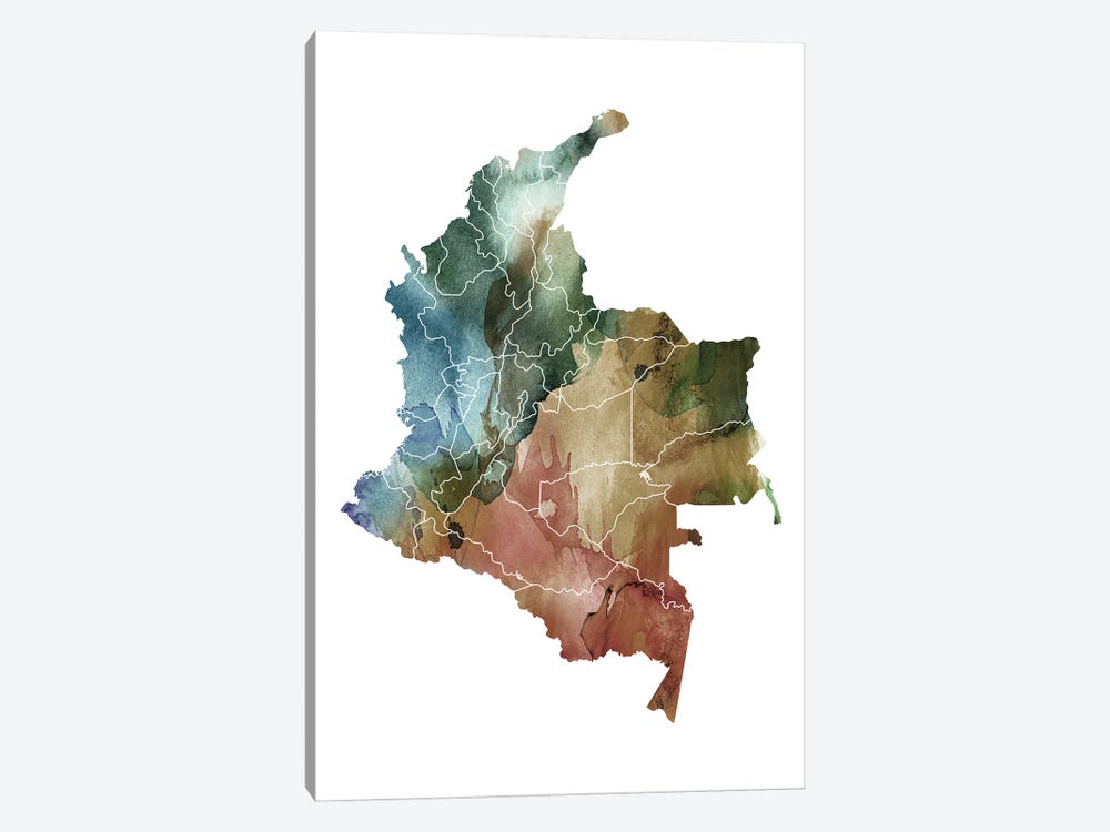 Brownish Colombia Map by WallDecorAddict 1-piece Canvas Wall Art