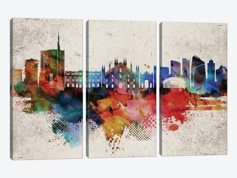 Milan Abstract Skyline by WallDecorAddict 3-piece Canvas Art Print