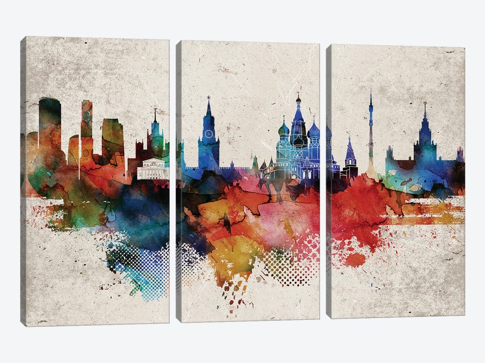 Moscow Abstract Skyline by WallDecorAddict 3-piece Canvas Print