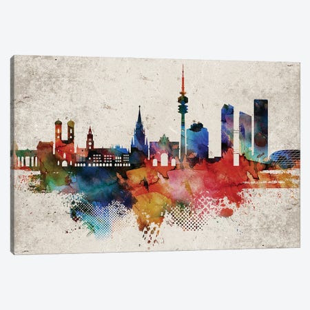 White | iCanvas Print & WallDecorAddict Munich Skyline by Black Art