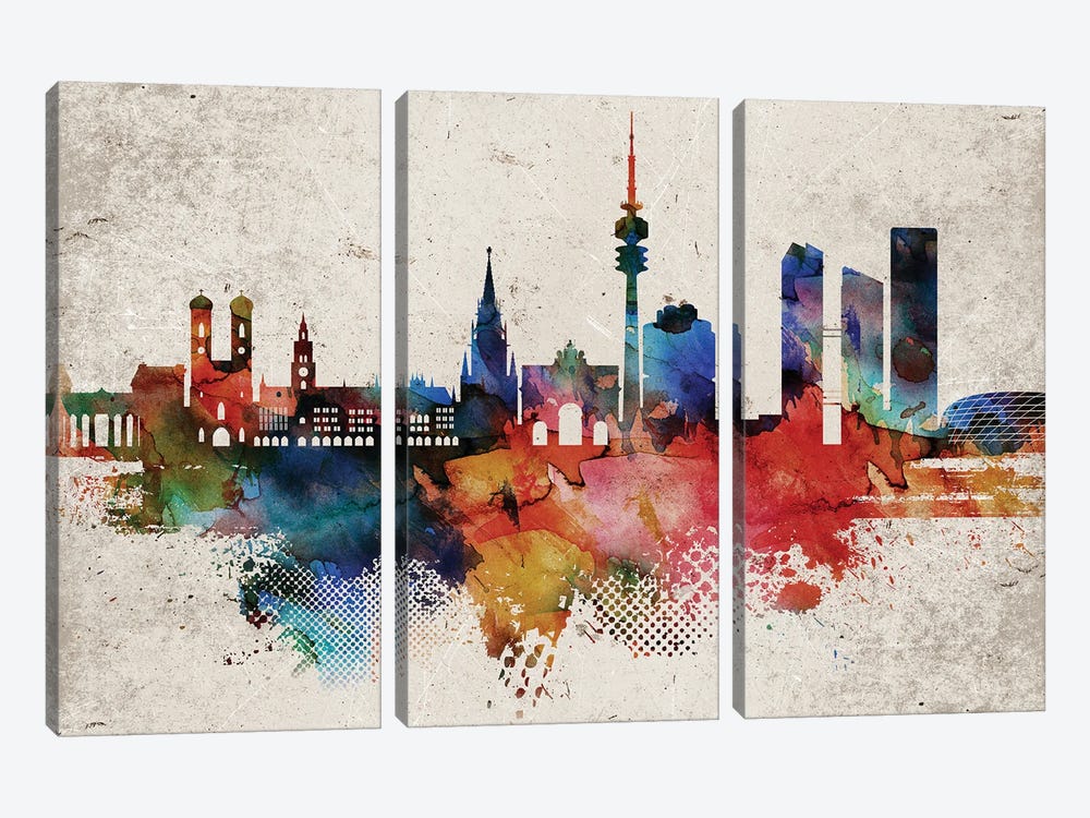 Munich Abstract Skyline by WallDecorAddict 3-piece Canvas Print