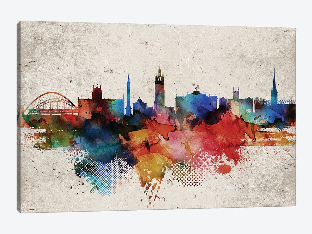 NEWCASTLE SKYLINE MAP Print Poster Watercolour Framed Canvas Wall Art Gift CITY 