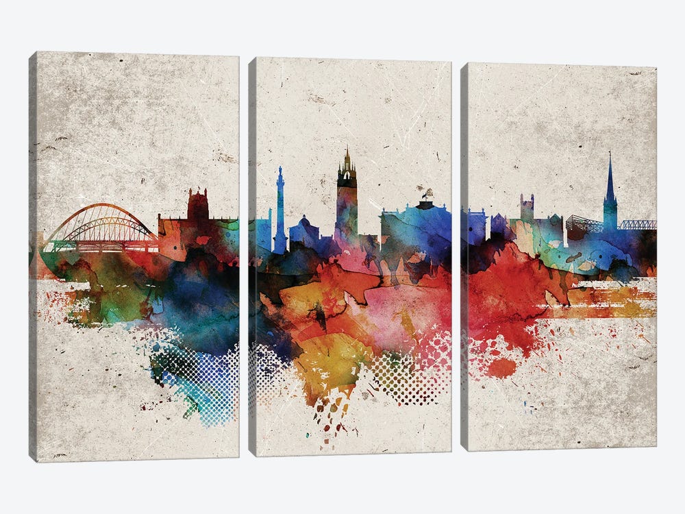 Newcastle Abstract Skyline by WallDecorAddict 3-piece Canvas Art Print