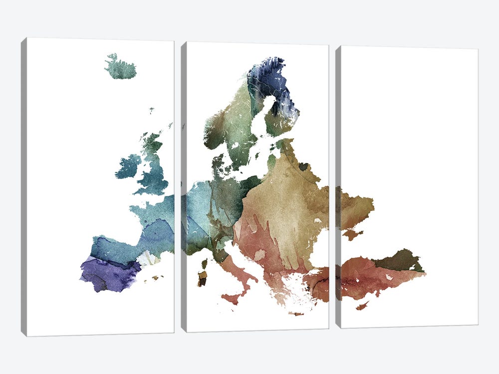 Brownish Europe Map by WallDecorAddict 3-piece Canvas Print