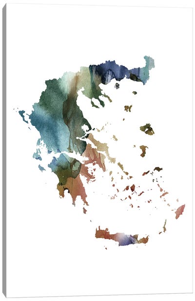 Brownish Greece Map Canvas Art Print - Country Maps