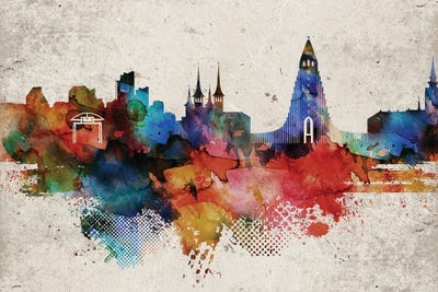 Reykjavik Abstract Skyline by WallDecorAddict art print