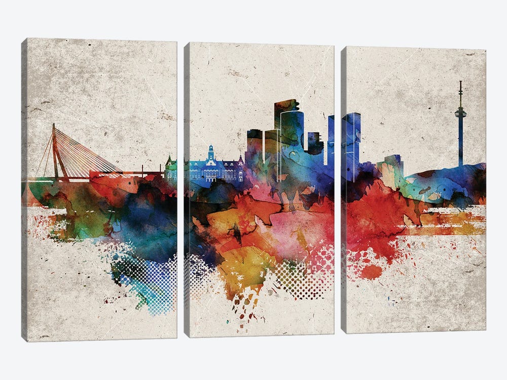 Rotterdam Abstract Skyline by WallDecorAddict 3-piece Canvas Print