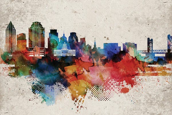 Sacramento: Sacramento Abstract Skyline by WallDecorAddict