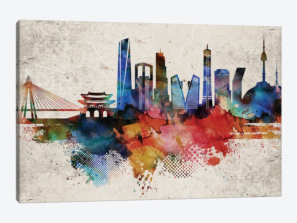 Seoul Abstract Skyline by WallDecorAddict 1-piece Canvas Artwork