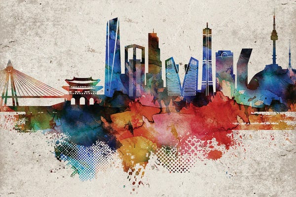 South Korea: Seoul Abstract Skyline by WallDecorAddict