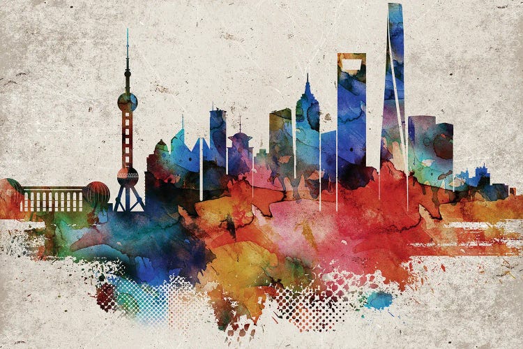 Shanghai Abstract Skyline by WallDecorAddict wall art