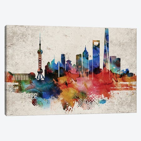 Shanghai Abstract Skyline Canvas Print #WDA617} by WallDecorAddict Canvas Art Print