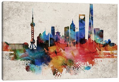 Shanghai Abstract Skyline Canvas Art Print - China Art