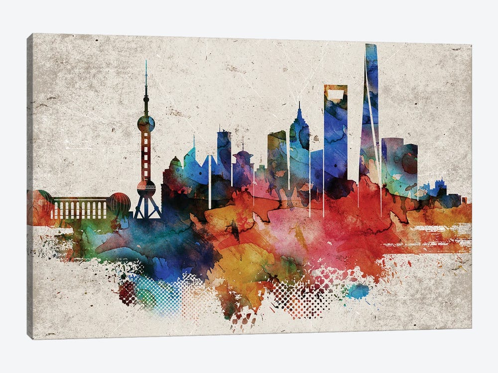 Shanghai Abstract Skyline by WallDecorAddict 1-piece Canvas Print