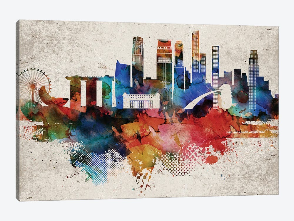 Singapore Abstract Skyline by WallDecorAddict 1-piece Canvas Wall Art