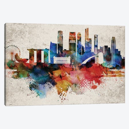 Singapore Abstract Skyline Canvas Print #WDA618} by WallDecorAddict Canvas Wall Art