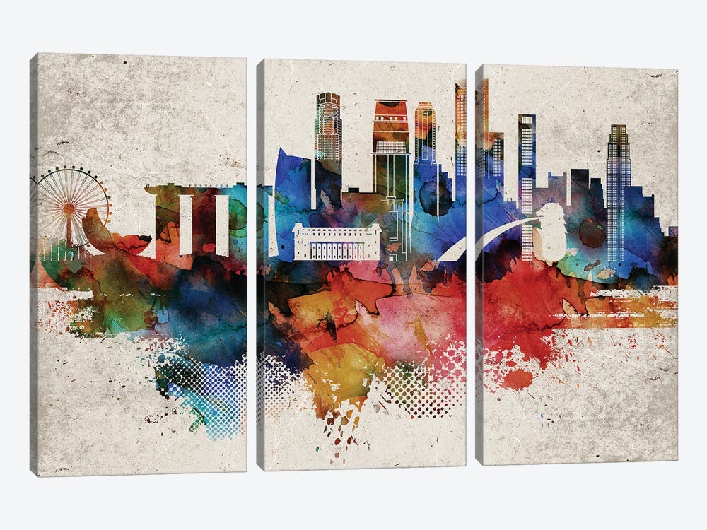 Singapore Abstract Skyline by WallDecorAddict 3-piece Canvas Art