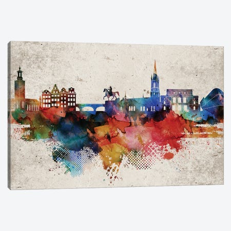 Stockholm Abstract Skyline Canvas Print #WDA619} by WallDecorAddict Canvas Wall Art