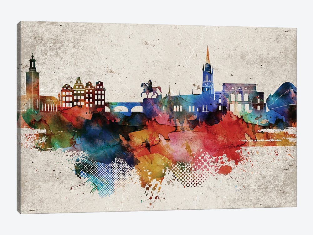 Stockholm Abstract Skyline by WallDecorAddict 1-piece Canvas Art Print