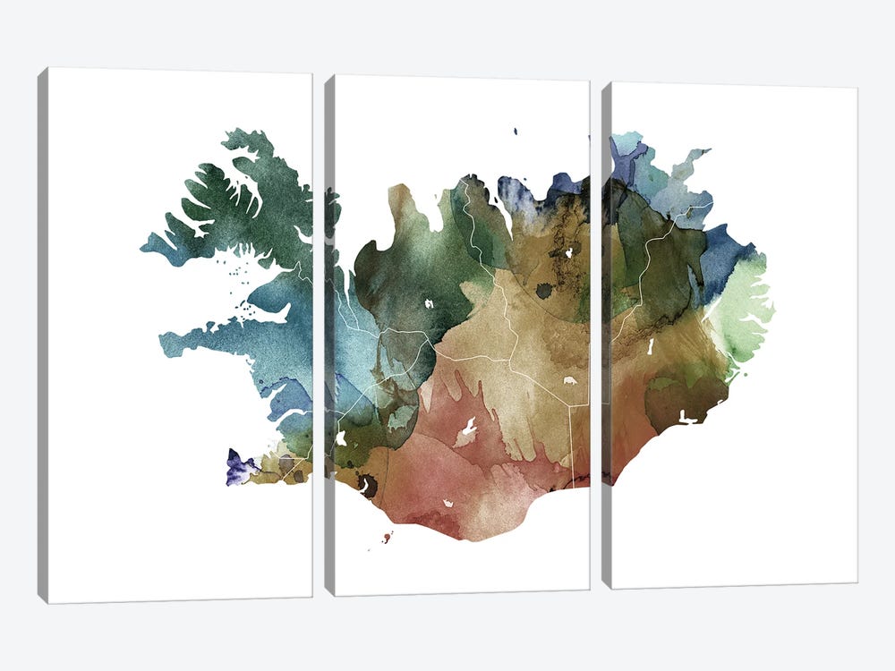 Brownish Iceland Map by WallDecorAddict 3-piece Canvas Art