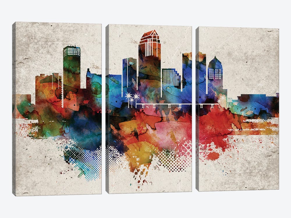 Tampa Abstract Skyline by WallDecorAddict 3-piece Canvas Artwork