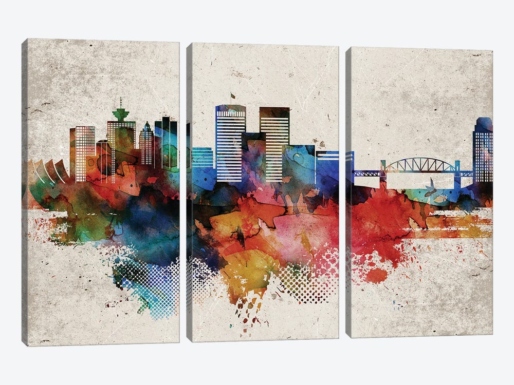 Vancouver Abstract Skyline by WallDecorAddict 3-piece Canvas Print