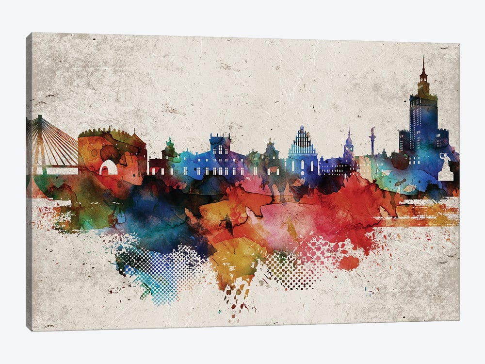 Warsaw Abstract Skyline by WallDecorAddict 1-piece Canvas Print