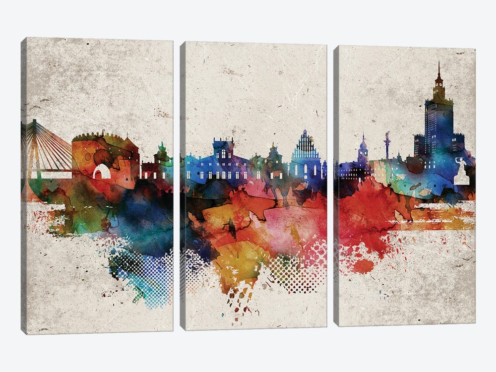 Warsaw Abstract Skyline by WallDecorAddict 3-piece Art Print