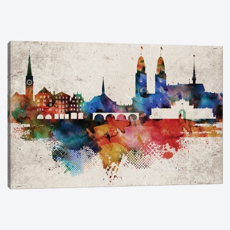 Zurich Abstract Skyline Canvas Print #WDA631} by WallDecorAddict Canvas Wall Art