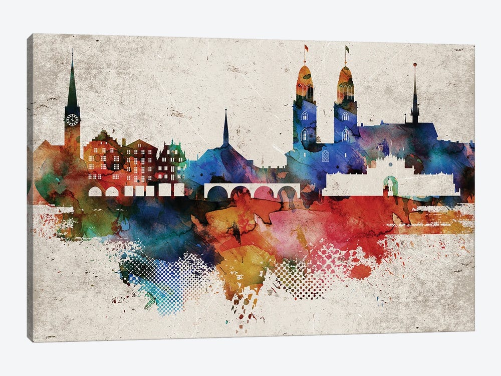 Zurich Abstract Skyline by WallDecorAddict 1-piece Canvas Print