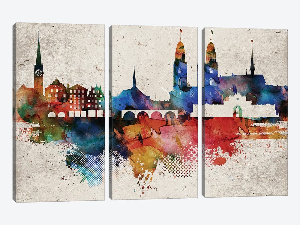 Zurich Abstract Skyline by WallDecorAddict 3-piece Art Print