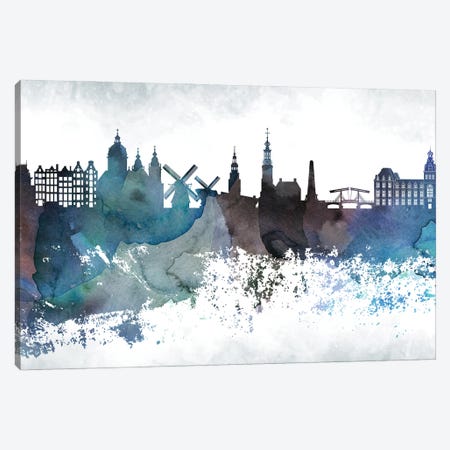 Amsterdam Bluish Skylines Canvas Print #WDA633} by WallDecorAddict Canvas Art