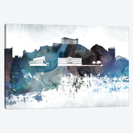 Athens Bluish Skylines Canvas Print #WDA635} by WallDecorAddict Canvas Art Print