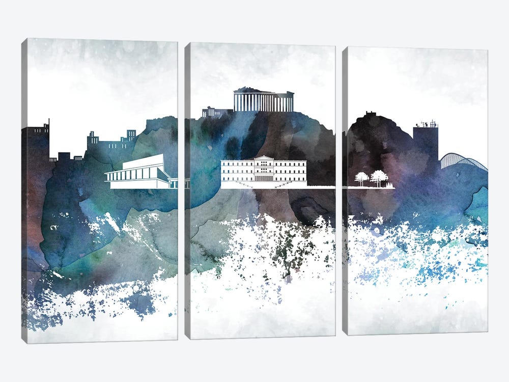 Athens Bluish Skylines by WallDecorAddict 3-piece Canvas Print